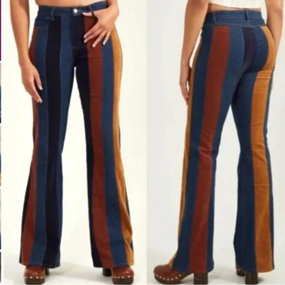 Altar’d state striped Multicolor Striped Women's jeans Pants brown denim DAISY